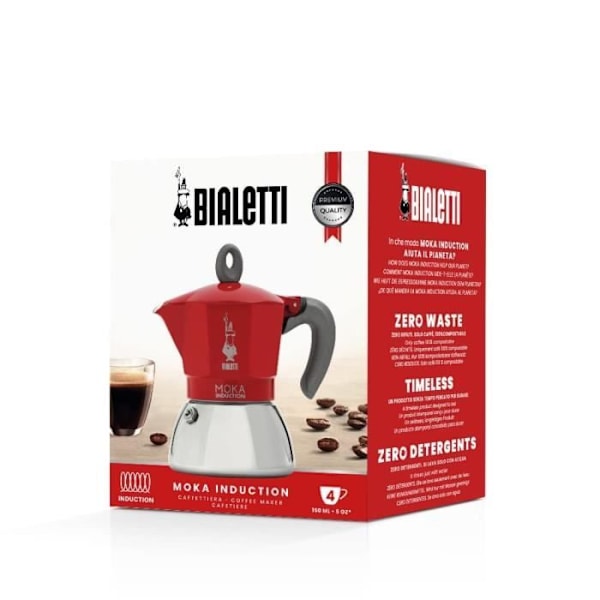 BIALETTI Italialainen Moka induktiokahvinkeitin 4 kuppia - punainen