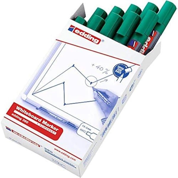 Whiteboardmarkör - EDDING - 360 - 10 pennor - Rund spets 1,5-3 mm - Grön 04: 10 pennor - Grön