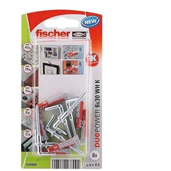 Duopower dyvler 6x30 med krog - FISCHER - Blister med 6 stk