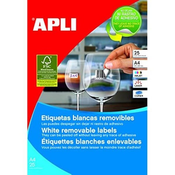 Apli lim/etiketter 25,4 x 10 mm Vit A4 25 Paneler