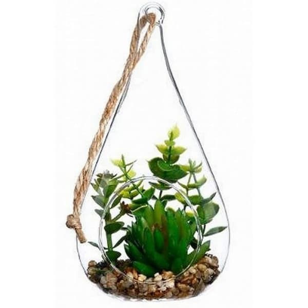 Kunstig planteophæng - jja - Terrarium 20 cm - Dråbeform - Grøn - Tilfældig model