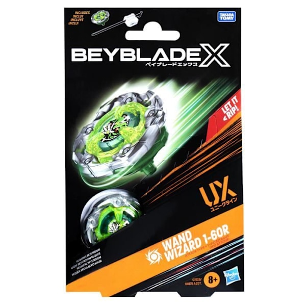 Beyblade X, Startpaket Wand Wizard 1-60R UX med en högerroterande attacktop och launcher, från 8 år. Flerfärgad