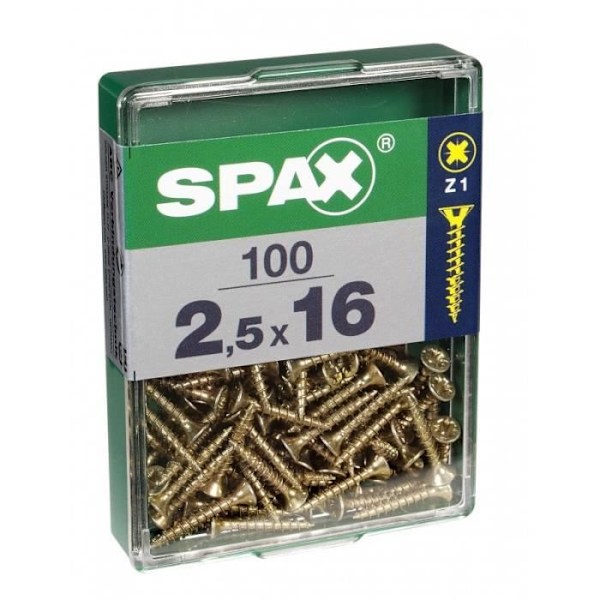Vis - SPAX - Freseret hoved - Stål - Diam. 2,5 mm - Længde 16 mm - Pakke med 100
