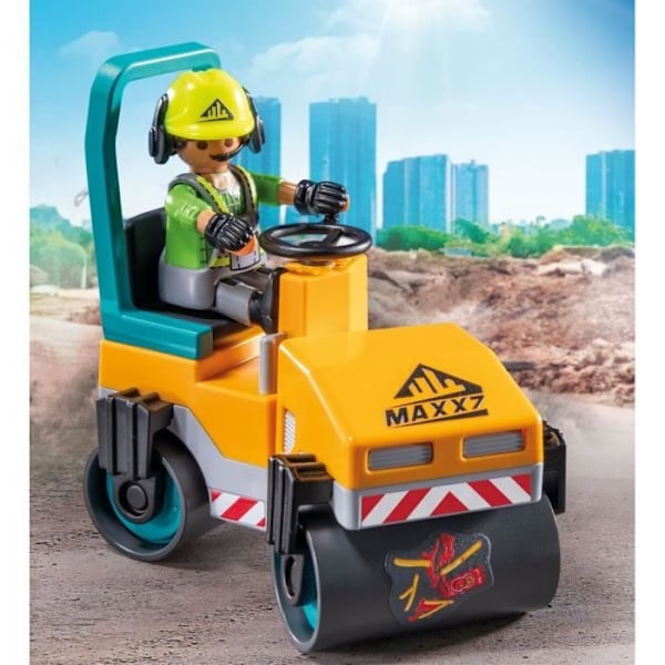 PLAYMOBIL 71751 Arbejdere med rullekompressor og skiltning, Action Heroes, Byggeri, 43 dele, Fra 4 år Flerfärgad