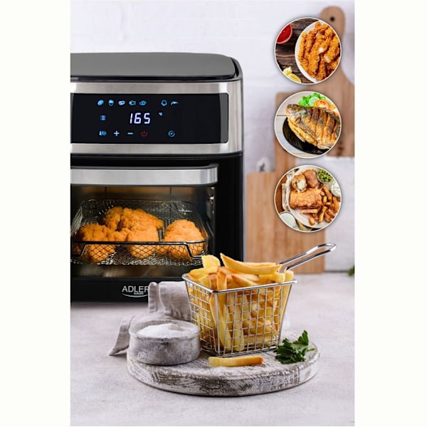 Fire Friteuse med Varmluft 13 L uden Olie, 8 Programmer, Temperatur 40-200 °C Adler AD6309 2500W 03168