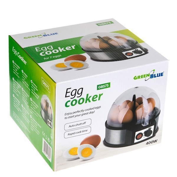 Automatisk äggkokare, GreenBlue, effekt 400W, upp till 7 ägg, måttbägare, 220-240V~, 50 Hz, GB573 svart stål