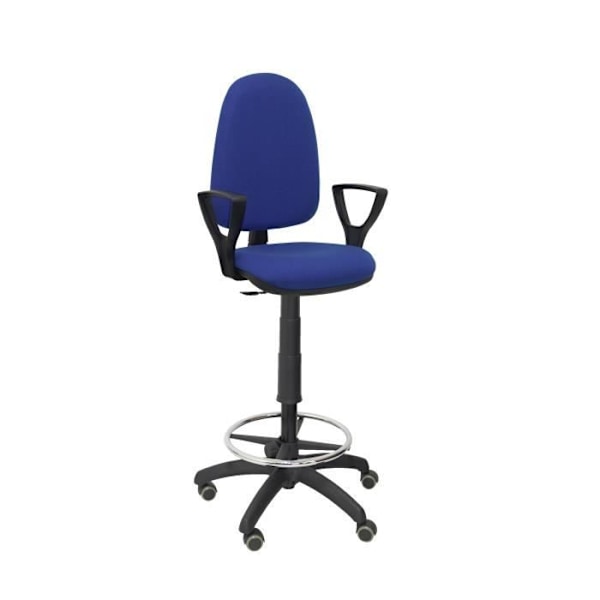Ergonomisk skammel med højdejusterbar permanent kontaktmekanisme, fodstøttering og hjul i blå BALI parket