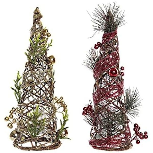 Julgran - DKD Home Decor - Set om 2 - Rattan - 16 x 16 x 41 cm - Flerfärgad Flera färger, Guld