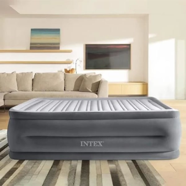 INTEX Comfort-Plush High-Rise dobbeltmadras - Oppustelig seng - til indendørs brug - PVC - Grå - 152x203x56 cm