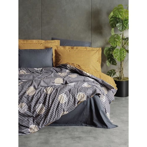 Sängkläder - 1 duvetöverdrag 220 x 240 cm + 2 örngott 60 x 60 cm - 100% förstärkt bomull - Grå Grå