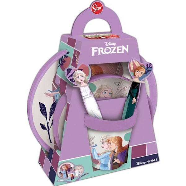 Tataway Disney 5-osainen pöytäsarja muovia violetti/valkoinen Frozen Elsa Anna Olaf lautaset/aterimet lasi