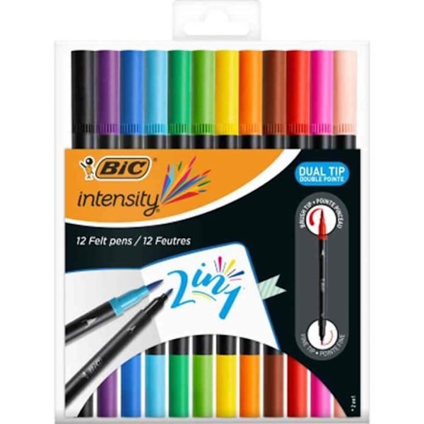 BIC DUAL BRUSH markør, 2i1, etui med 12, assorterede farver