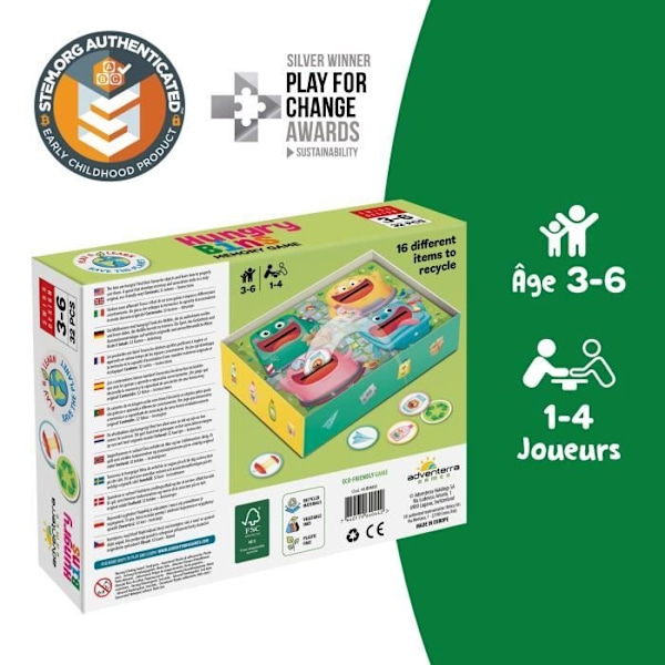 Læringsspil - GEOMAG - Hungry Bins - Sortering af affald - Læring om affald - Farvesortering Flerfärgad