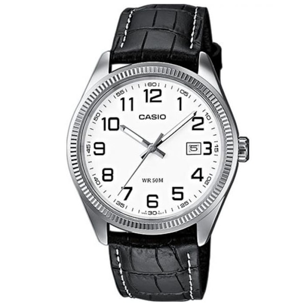 CASIO Collection herreur MTP-1302PL-7BVEF - Læderrem - Hvid urskive - Quartz - Vandtæt 5 ATM Stål