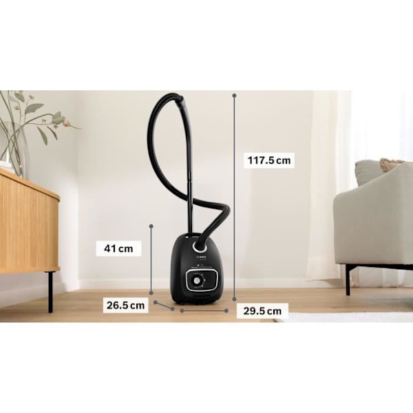 BOSCH Serie 4 BGB41BA1 - Støvsuger med pose - Aktionsradius 11 m - Posens kapacitet 4L - 75 dB - 700 W - Sort Svart