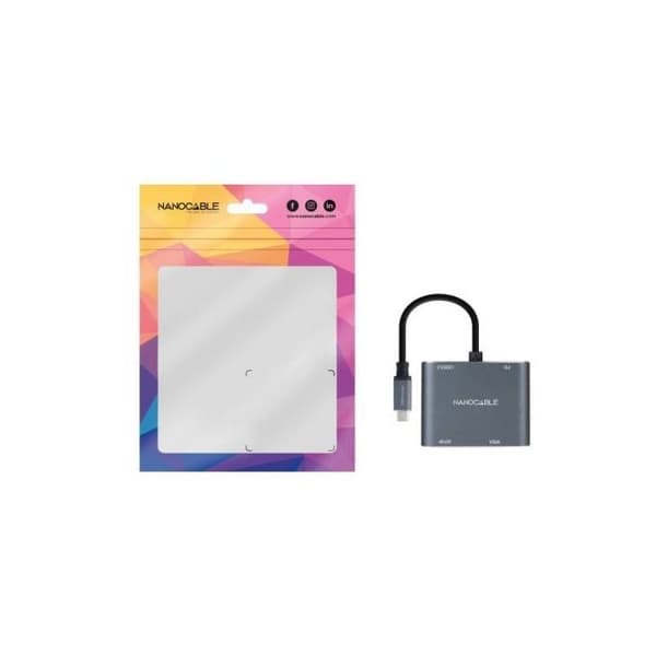 Konverter - Nanocable - USB-C til HDMI/VGA/USB3.0 - 15 cm - Grå - Multi-port adapter