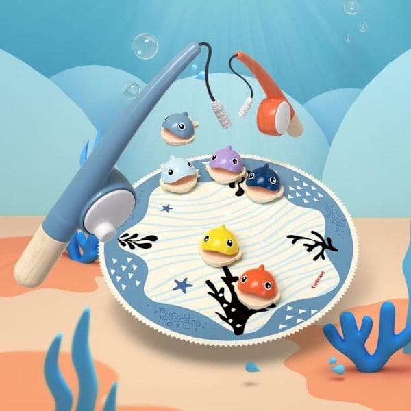 Fang fiskene, læringsleg, 6 magnetiske fisk, 2 fiskestænger, stofmåtte, til børn fra 2 år, TOP BRIGHT Flerfärgad