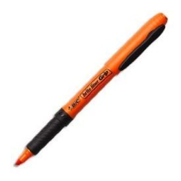 Marker - BIC - Brite Liner Grip - Spids skrå spids - Fluorescerende blæk - Pakke med 12 Orange