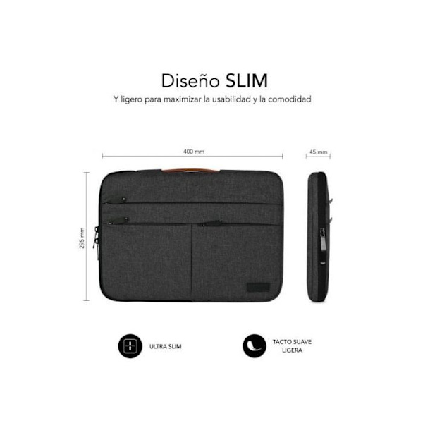 Bærepose til bærbar computer - SUBBLIM - Air Padding 360 Sleeve - 15,6 tommer - Mørkegrå - Oxford Polyester Mørkegrå