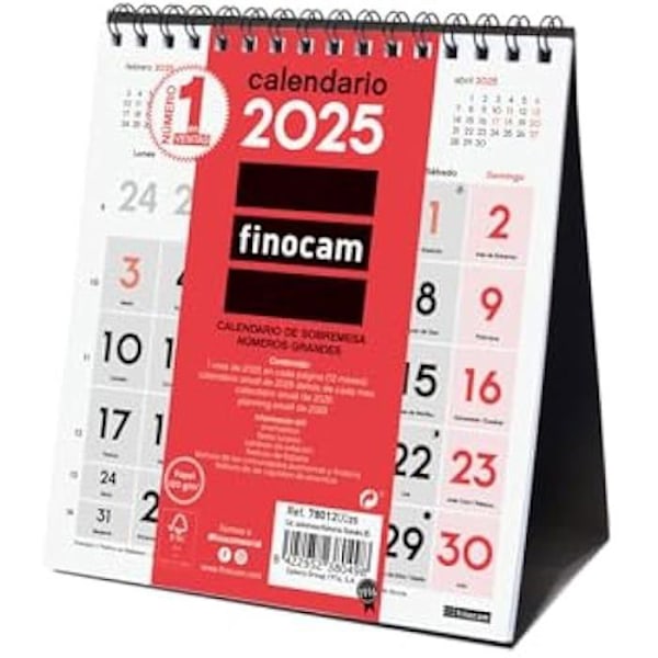 Skrivbordskalender - FINOCAM - 2025 - Stora siffror - Spanska - 12 månader