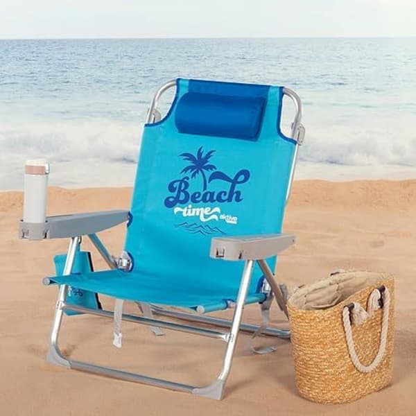Foldable Strandstol - AKTIVE - Blå Model - Aluminium - 600D PVC - 5 Positioner Blå