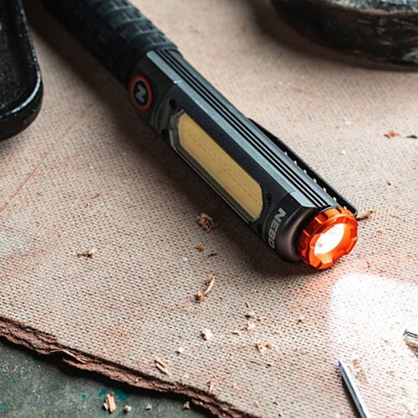NEBO Big Larry 3 Stealth - Arbejdslys, 600 Lumens lommelygte med COB arbejdslys, magnetisk lommeclipsbase til Svart