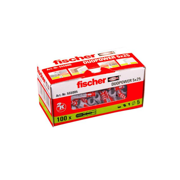 Bi-materials knappar - FISCHER - 555005 - 5x25 mm - Förpackning med 100 - Nylon Röd