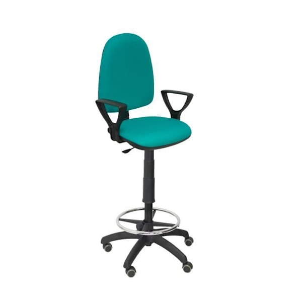 Ergonominen jakkara, jossa pysyvä kosketusmekanismi ja korkeussäädettävä, jalkatuen rengas ja parkettipyörät. Istuva