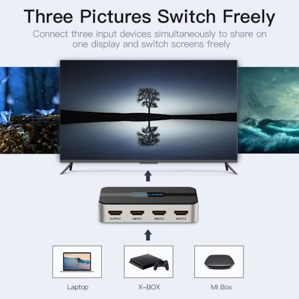 3 i 1 HDMI Switcher - VENTION - 4K 30Hz - Audio Splitter - Plug & Play - Xbox PS4 kompatibel