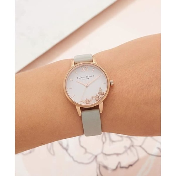 Ur - Olivia Burton - OB16CH03 - Hvid urskive - Læderrem - Rose guld urkasse grå