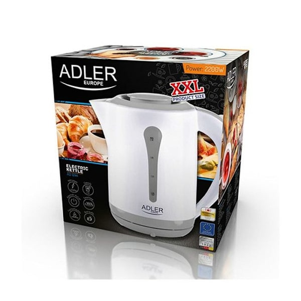 Plastik kedel - AD1244 - Hvid - 2,5L - 2200W - Lysindikator