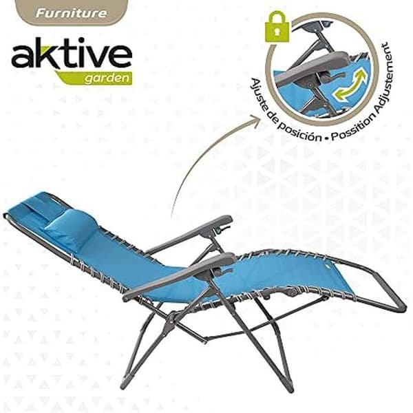 AKTIVE 61079 sammenklappelig strandstol - Tekstilmetal - Blå - Gravity position 0 Blå