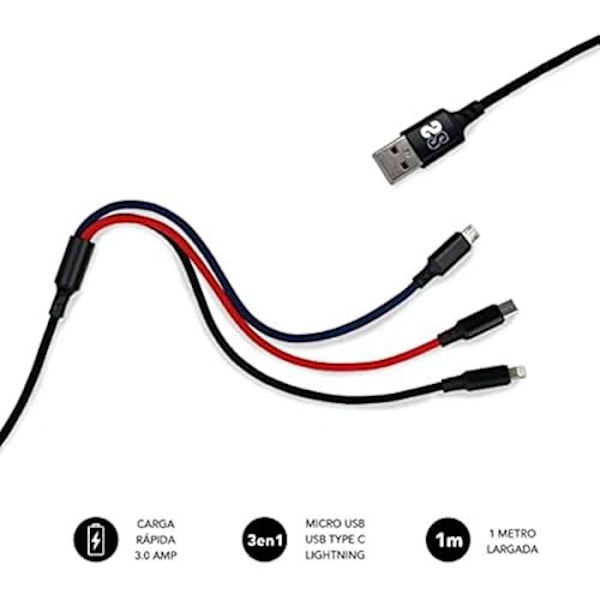 SUBBLIM 3 in 1 Micro USB/C-tyyppi/Lighting 3.0 kaapeli 1 m musta