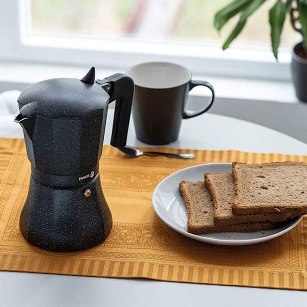 Italiensk Aluminium Espresso Kaffeemaskine, 6 Tasse Kaffe, Vitrokeramisk, Gas FAGOR Tiramisú Sort 00413 Svart