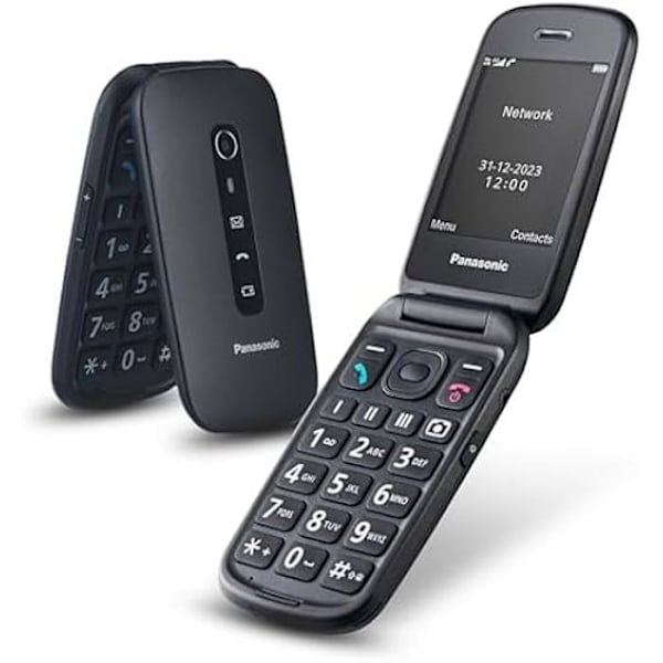 Panasonic KX-TU550EXB Flip-mobiltelefon, 1,2 MP kamera, 2,8" stor skærm, 300 timers standbytid, sort Sort