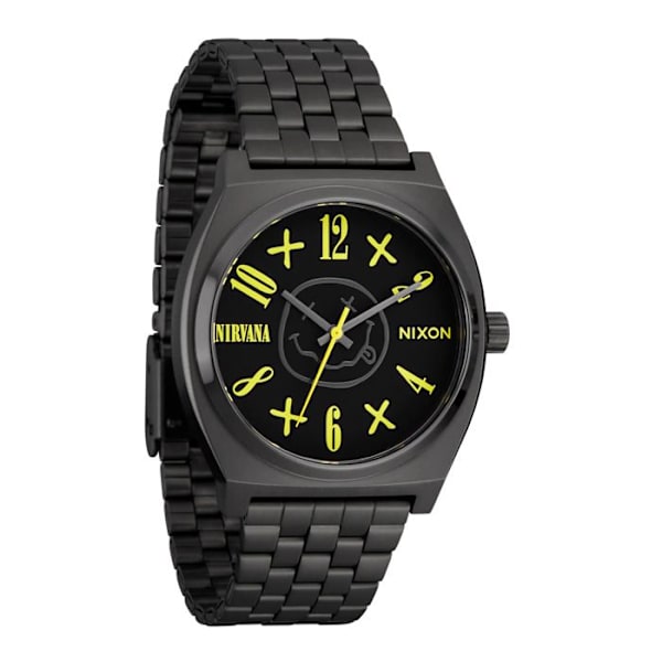 Klocka - Nixon - Nirvana Time Teller - Rostfritt stål - Äkta läder - Vattentät 100m svart nirvana/smiley