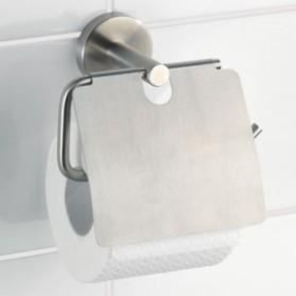 WENKO Vægbeslag til toiletpapir, toiletpapirholder med låg, Bosio, rustfrit stål, 15x13,5x7 cm, mat Matt rustfrit stål