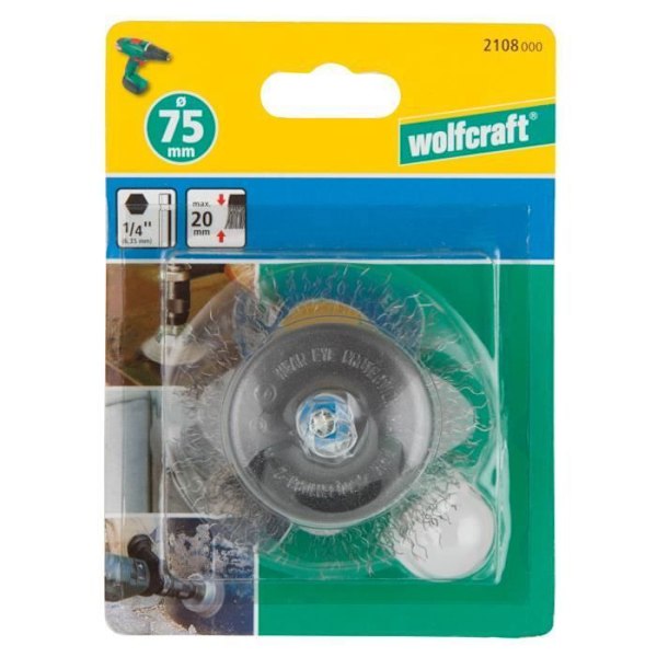 WOLFCRAFT 1 Stålbørste HEX underkop Ø75mm