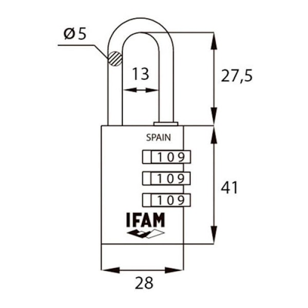 Kombinationslås - IFAM - COMBI30 - Aluminium - Förkromad stål - Gul Gul