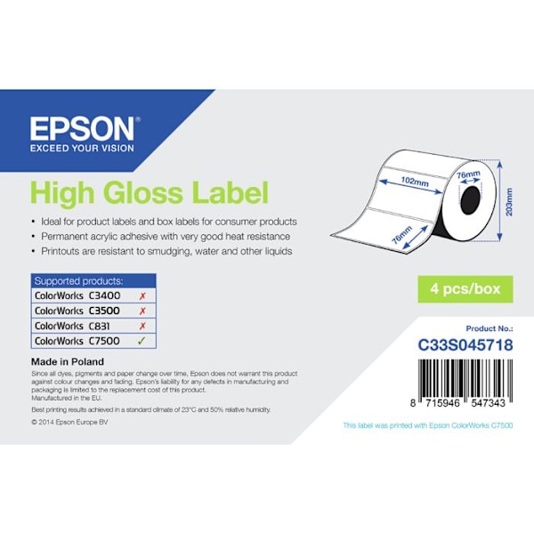 Epson højglans die-cut 102mmx76mm 1570 lbls (C33S045718)