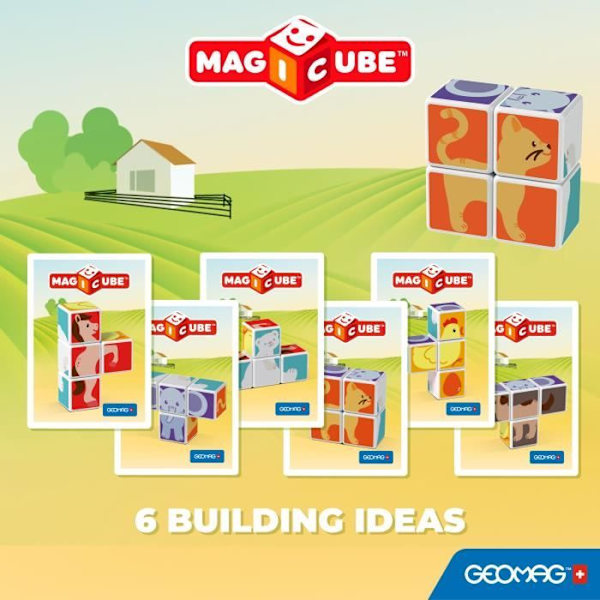 Magneettiblokit - GEOMAG - Magicube 132 - 7 osaa - Painetut eläimet - Mukana kortit
