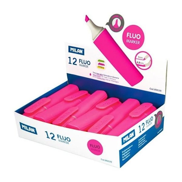 Milan pink fluo highlighter affaset spids -12 stk-. Neon rosa
