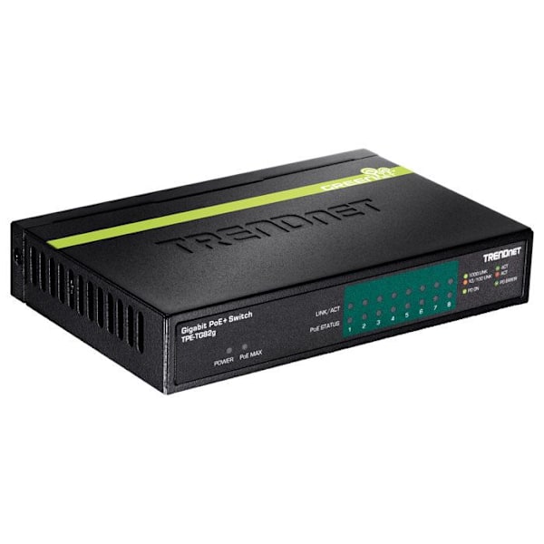 Kytkin PoE+ - TRENDnet - TPE-TG82G - 8 porttia Ethernet - 10/100/1000 Mbps - Gigabit Ethernet musta
