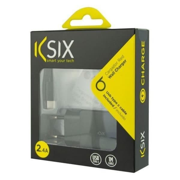 Vægoplader - KSIX - USB A til USB C - Farve Sort - 1m - 5V 2.4A Sort