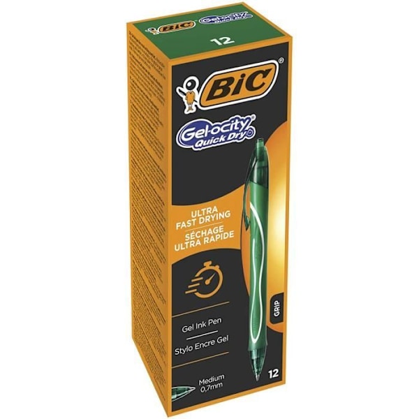 BIC Gel-ocity Quick Dry Retractable Gel Penne Medium Tip (0,7 mm) - Grøn, æske med 12 - 964771