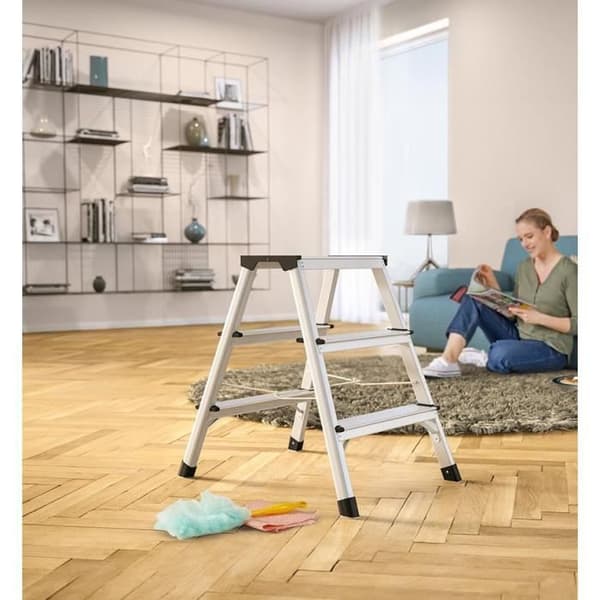 Dobbelt adgangs trappetrin 2x3 trin foldbar i aluminium Hailo D60