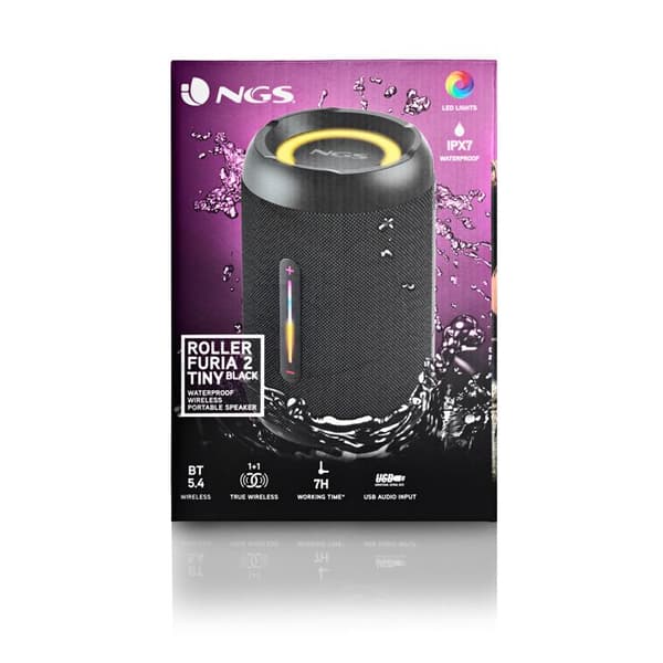 NGS ROLLER FURIA 2 BLACK: 20W IPX7 BT/TWS, AUX, batteri 7 timer. Sort