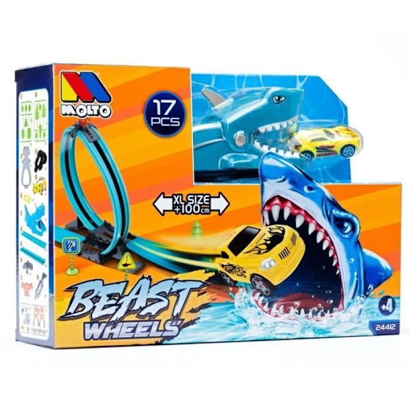 Bane for racerbiler - Moltó - Shark Track - 1 looping 360 - 1 friktionsbil - 6 tilbehør