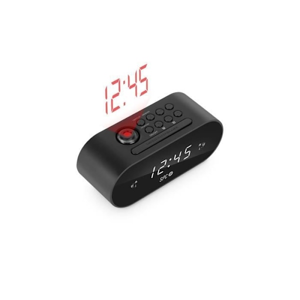 SPC FRODI MAX - Kompakt clockradio med justerbar projektor, stor snooze/sleep knap, dobbelt alarm, XL skærm, batteri backup