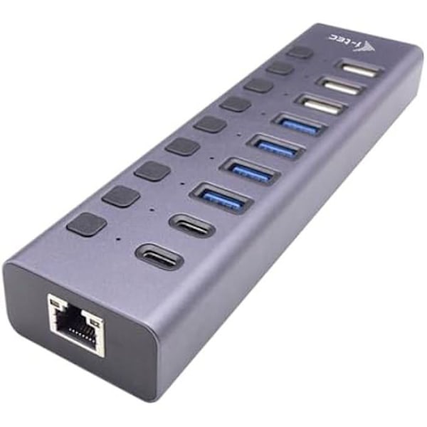 USB-hub - i-Tec - CACHARGEHUB9LAN - 9 USB-porte - Grå